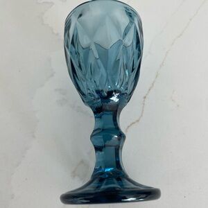 Vintage Blue Glass Goblet | Jewel Tone Cut Glass Stemware (4 inch)